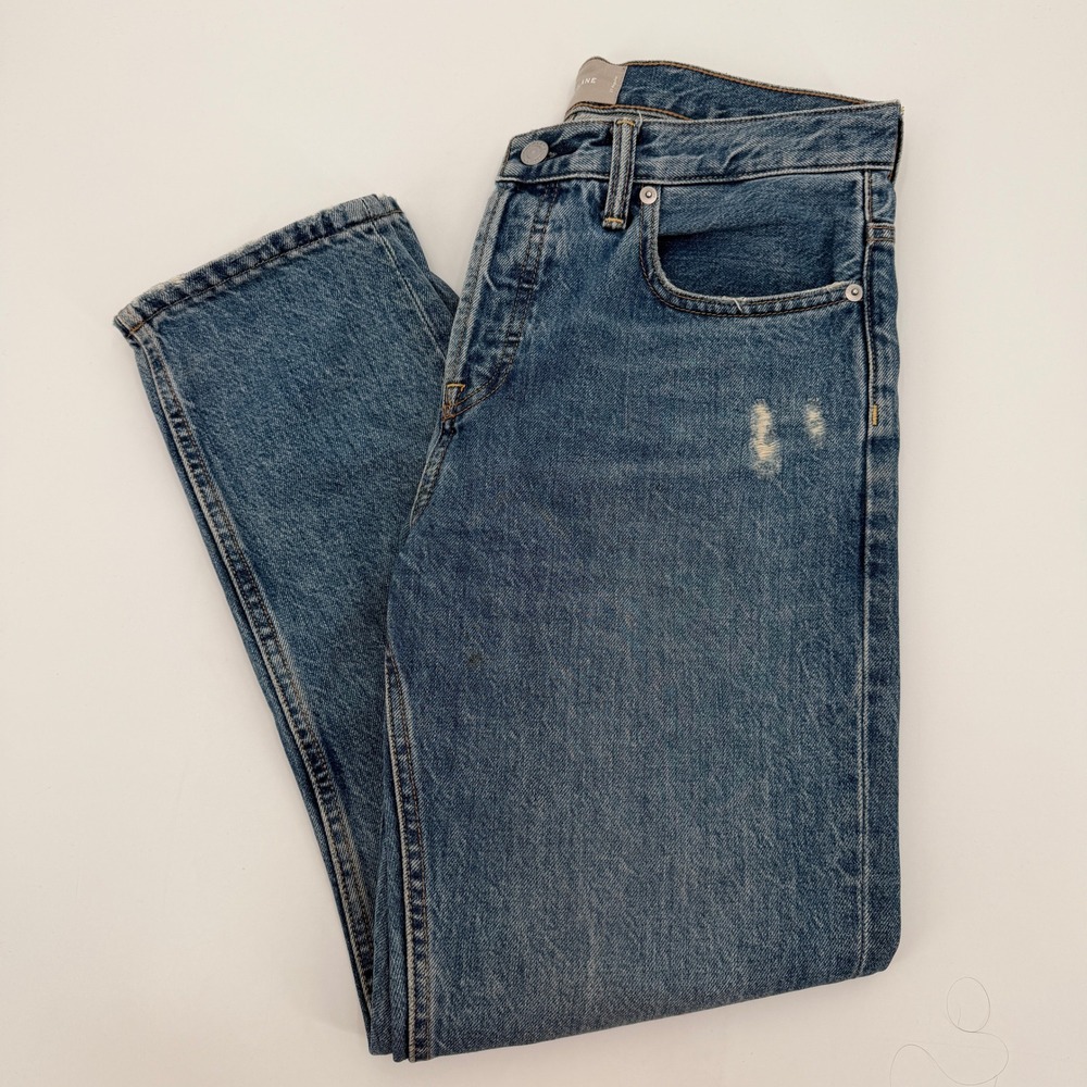 Everlane 90s Boyfriend Jeans Medium Wash‎ Distressed High Rise Blue Denim 27 Reg